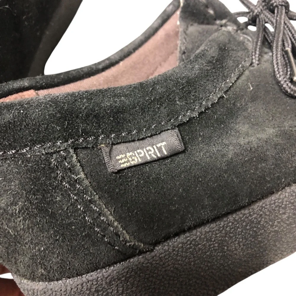 Vtg 90's Y2K Esprit Suede Loafer Black Platform Square Toe Sz 6.5 Retro Grunge